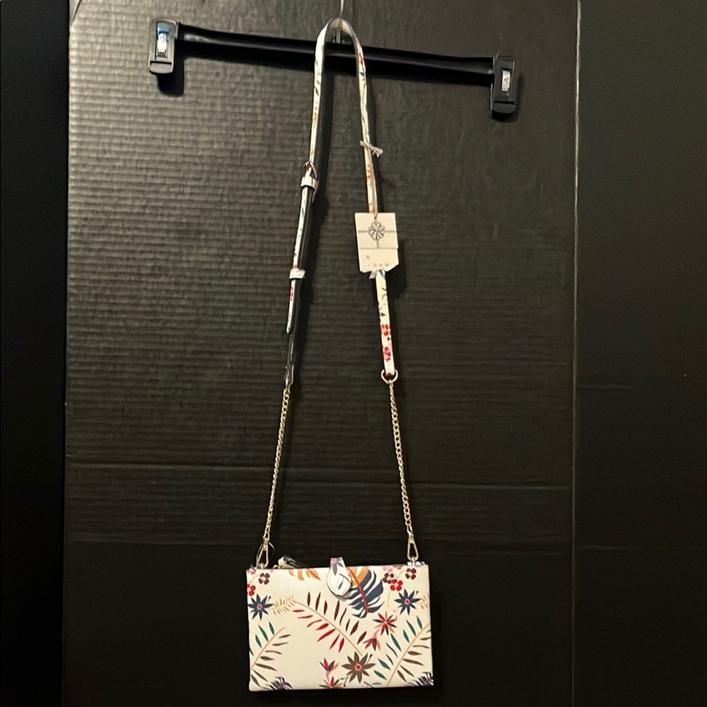 A New Day White Floral Crossbody Bag with Chain Strap